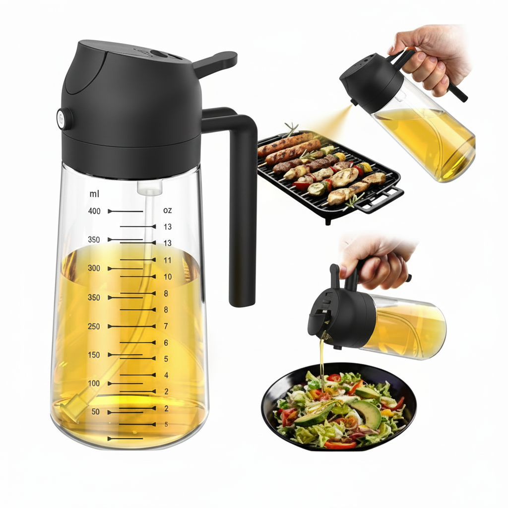 Pulverizador de azeite de oliva de vidro de 470 ml para cozinhar