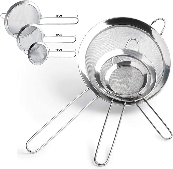 Jogo 3 Peneiras em Aço Inox Resistente Luxo